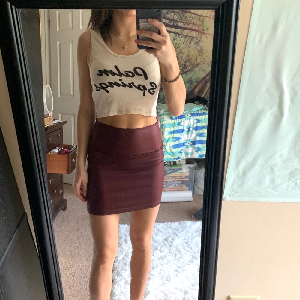 Burgundy Faux Leather Skirt